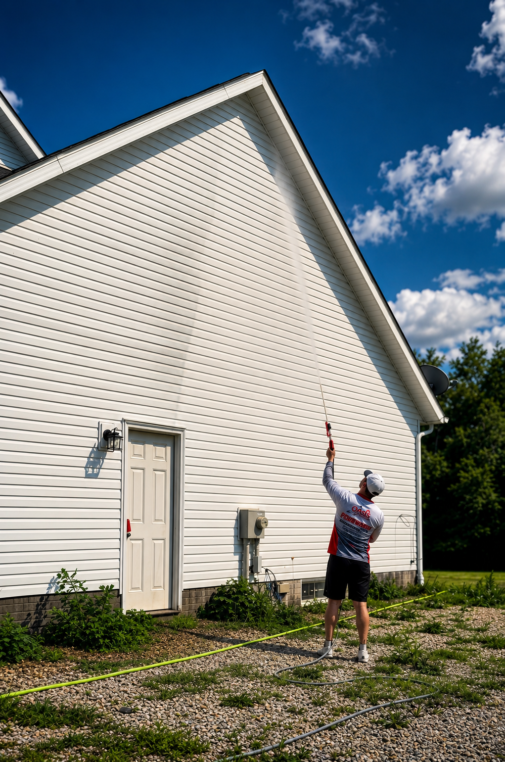 Colin downstreaming the side of a house